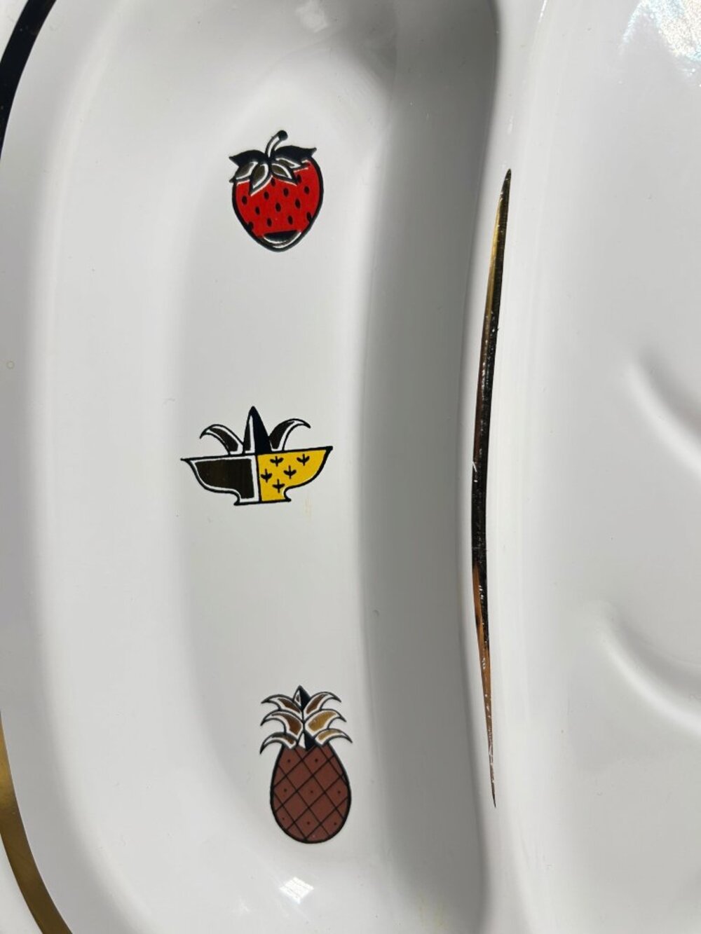Georges Briard Ambrosia Enamel Divided Serving Tray Fruit Gold Rim 1960s Vintage - Picture 4 of 10
